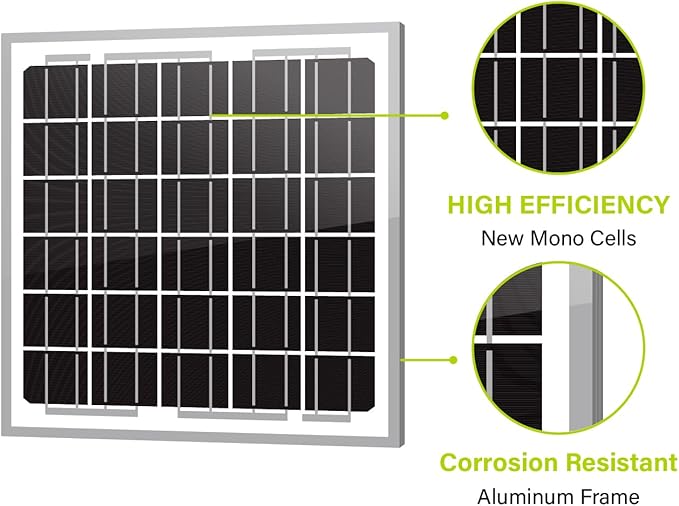 Newpowa 5W(Watts) 12V(Volts) 5W Monocrystalline 10BB Solar Panel Battery Maintainer High-Efficiency PV Module Power for Battery Charging of Boat RV Gate Opener Fences