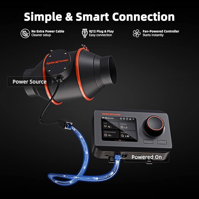 Spider Farmer 4 Inch Smart Inline Duct Fan with GGS Temperature Humidity Controller, Integrated App Control, 205 CFM Ventilation Exhaust Fan for Heating Cooling Booster, Grow Tents, Hydroponics