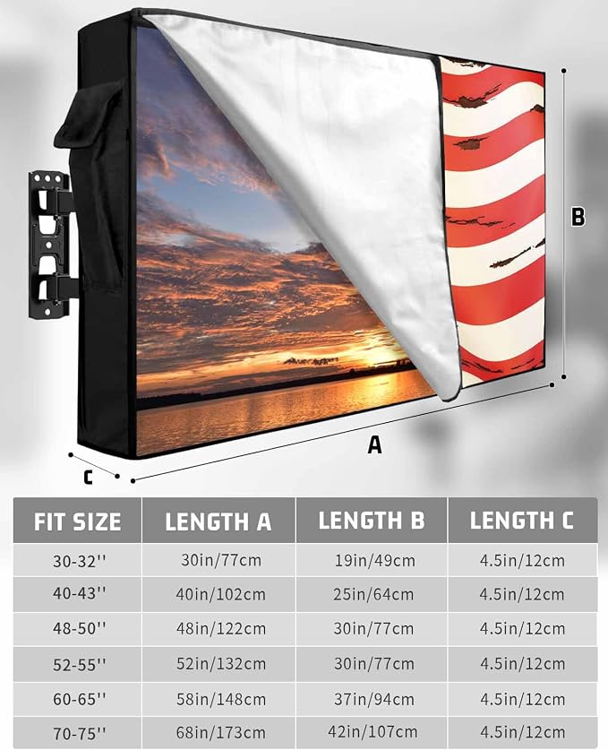 American Flag Outdoor TV Cover 30-32 Inch Weatherproof, Retro Outdoor TV Enclosure with Zipper & Roll Up Front Flap, Blue Star Red Striped Waterproof TV Covers for Outside Flat Screen TV