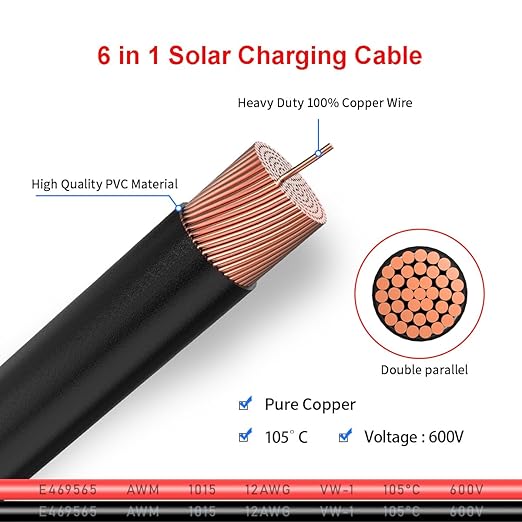 ELFCULB 6-in-1 Solar Panel Connector Kit, 12AWG Solar to XT60, Anderson, DC7909, DC6530, DC35135, DC5521 Connector Cable for Portable Station Solar Panel Generator(10FT)