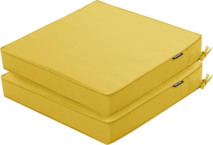 Outdoor Chair Cushions 22 x 22 Inch Water Resistant Patio Chair Cushions with Tie Color Fastness Thick Outdoor Seat Cushion for Garden Lawn Patio Furniture Yellow Set of 2
