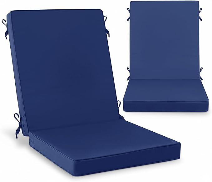 Summsun High Back Patio Chair Cushions Set of 2, Outdoor Dining Seat Cushion with Splash-Proof Removable Covers, Ties, Non-Slip Bottom for Garden Lawn Patio Furniture, 44 x 20 Inch, Navy
