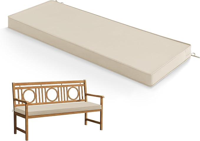 Summsun Outdoor Bench Cushion: Waterproof and Fade Resistant Patio Furniture Cushions - Non-Slip Bench Pad Cushion with Removable Cover for Garden Swing Porch Sofa Settee, 59 x 18 Inch, Beige