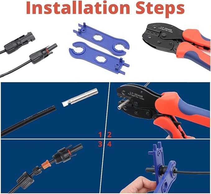 Solar PV Cable Crimping Tool for MC4 Connectors, Works for AWG10-14,2.5/4/6mm², Solar Crimper