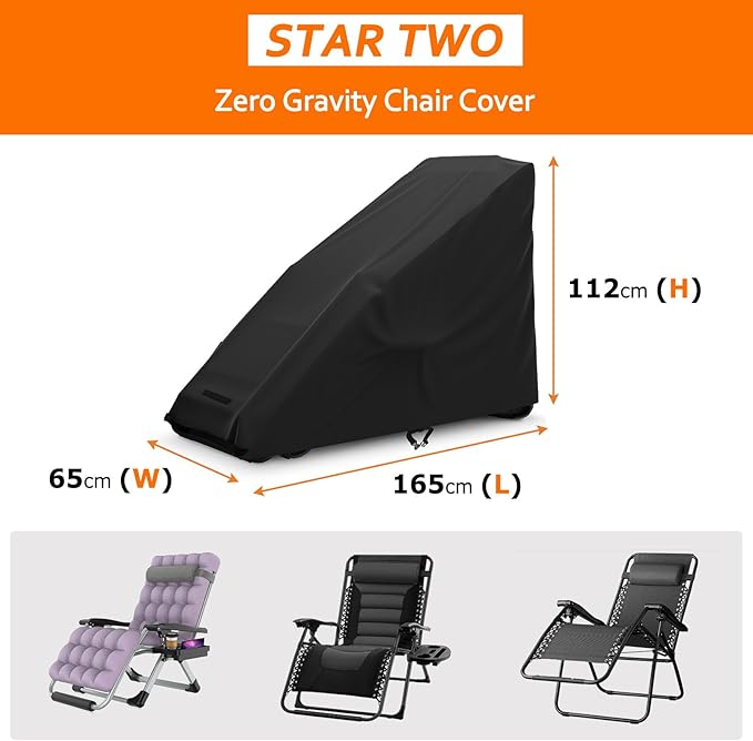 STARTWO Zero Gravity Chair Cover Outdoor Waterproof Folding Lounge Armchair Cover for Zero Gravity Chair with Storage Bag Black,2 Pack
