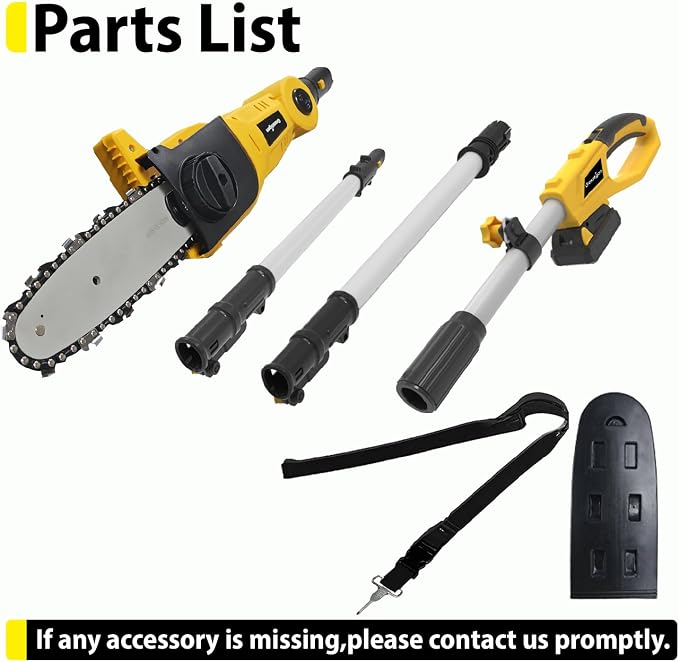 Grasstigon 8" Cordless Pole Saw Compatible with Dewalt 20V Battery | Electric Pole Saw Battery Powered, Tool-Free Tensioning, 14 FT Reach Pole Chainsaw for Tree Trimming Wood Cutting Tool Only