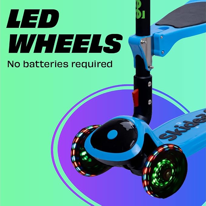 SKIDEE Kick Scooter for Kids Ages 3-5 | Foldable 3 Wheel Scooter with Lean-to-Steer, Adjustable Height, Removable Seat & LED Light Wheels | Toddler Scooter Up to 12 Year Old Boys/Girls