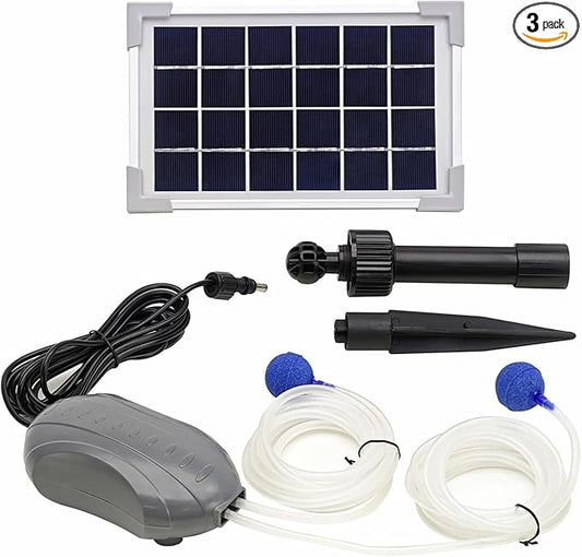 AEO Solar Powered Air Pump Kit, Two Airing Stones, 22GpH Air Pump & 2.5W Solar Panel for Fish Pond, Aquaculture, Hydroponics, Bubbleponics