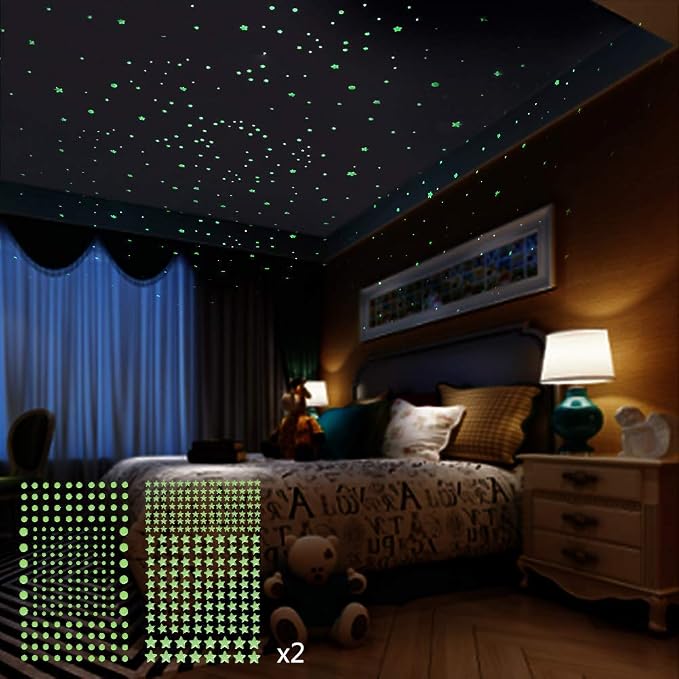 GLOCARNIVAL Glow in the Dark stars-826pcs and Glow stones-300pcs