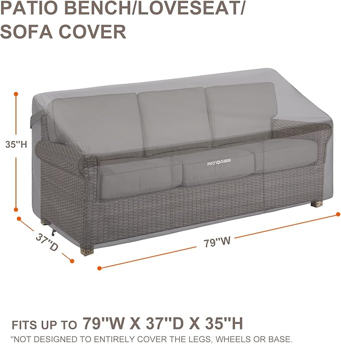 Loveseat Cover All Weather Waterproof UV Resistant - 600D Heavy Duty Tear Resistant 79"x37"x35"(LxWxH) 2-3 Seater Hampton Bay Wicker Outdoor Sofa Cover Grey