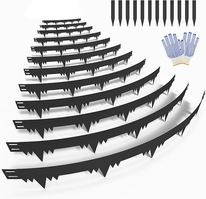 Metal Landscape Edging Border 12 Packs 42'' L x 5.5'' H, Galvanized Steel Garden Edging Border with 12 Stakes, Hammer-in Lawn Edging for Landscaping, Flower Bed, Yard, Pathway, Tree Ring (42ft Total)