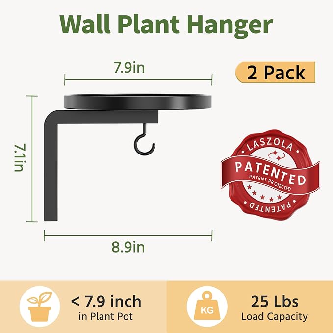 LASZOLA Plant Hangers Holder Wall Mounted Indoor, Metal Window Plant Shelves, 2Pcs Modern Floating Flower Display Stand with 2 Hooks for Outdoor Kitchen Bathroom Decor, Black