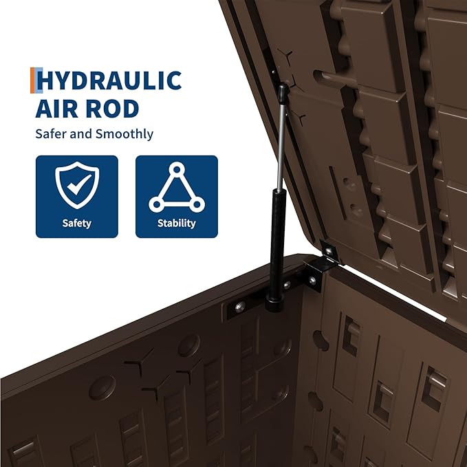 Garvee 120 gallon Waterproof Outdoor Storage Box, Lockable Plastic Deck Box with Lid, Patio Storage Bin for Pool, Garden Tools, Backyard, Porch, All-Weather Protection, Brown