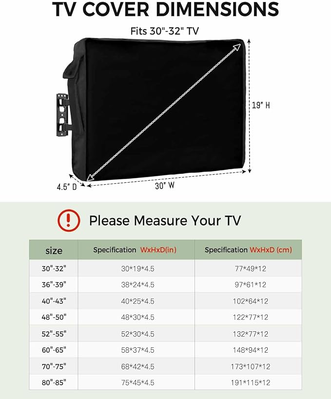 DecorLovee Black Outdoor TV Cover 30 to 32 Inches Weatherproof & Waterproof, Farmhouse Solid Color Outdoor TV Enclosure with Remote Control Pocket, Classic Black TV Screen Protectors for Outside TV