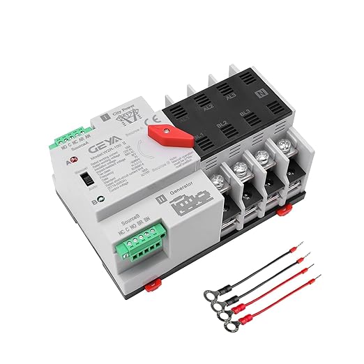 GEYA Mini ATS Automatic/Manual Transfer Switch, Solar Auto Dual Power Over & Under Voltage Switch 50/60Hz Grid to AC Generator(4Pole 100A 110V)