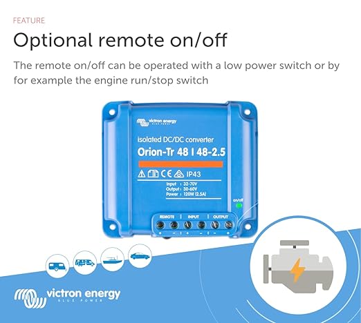 Victron Energy Orion-Tr DC to DC Converter - 48/48-Volt 2.5 amp 120-Watt - IP43 Protected - for Dual Battery Systems - Isolated