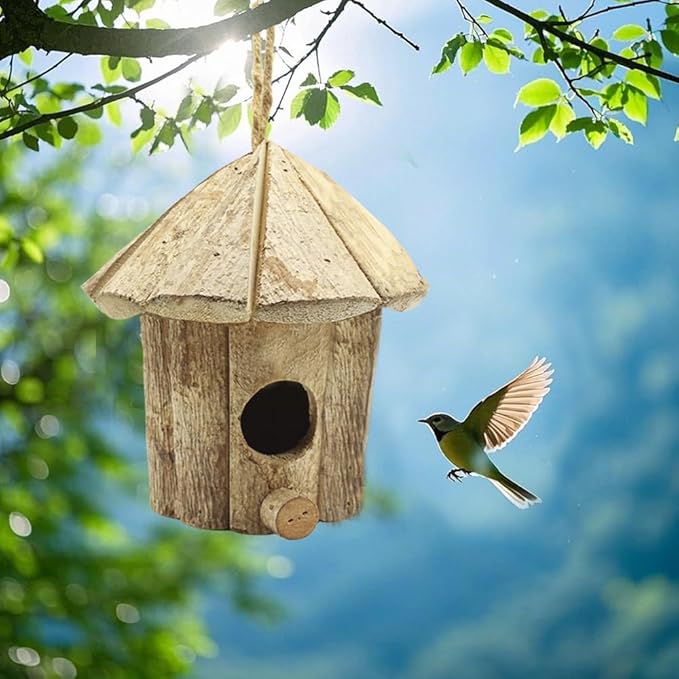 Wooden Birdhouses for Outside, Hanging Birdhouse, Cardinal Bird House Nesting Box, Natural Wood Bluebird Houses for Outdoors Finch Bluebird Cardinals, Garden Decoration