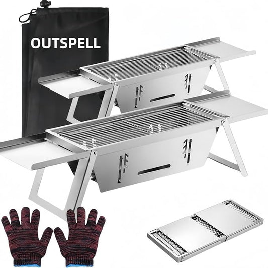 Small Protable Charcoal Grill Outdoor: BBQ MINI Foldable Carbon Griller for camping (2 pack)
