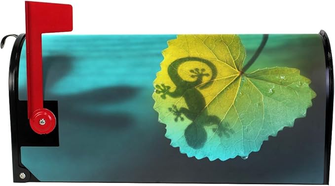 ZZKKO Magnetic Mailbox Covers Silhouette of A Lizard Shadow On Green Tropical Leaf Letter Box Cover Colorful Painting Graden Outdoor Decorations,25.5x20.8 Inch Large Size,Multicolor