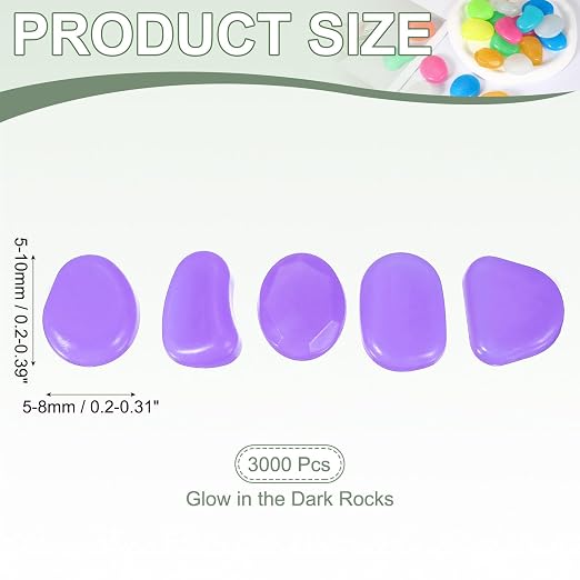 Glow in the Dark Stones, Luminous Pebbles Stones Glowing Rocks Decorative Light Up Pebbles 3000 Pcs & Violet -Fitting for (Fish Tank/Outdoor Garden Decor/Yard/Walkway)