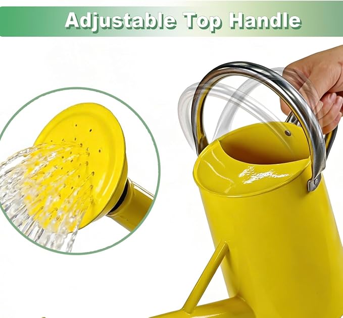 Watering Can for Outdoor&Indoor Plants，1.5 Gallon（5.7L） Metal Watering Can with with Removable Spout，Large Galvanized Steel Garden Flower Water Can Watering Pot with 2 Stainless Steel Handles，Yellow