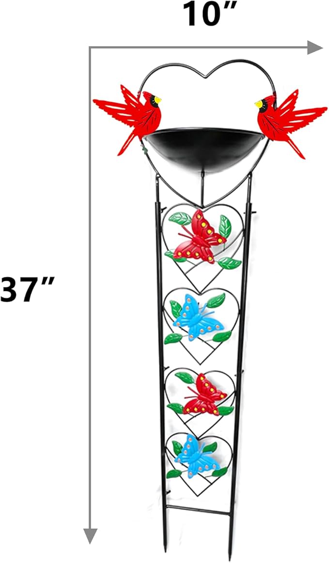 Bird Feeder with Garden Trellis for Climbing Plants Outdoor, Bird Bath with Metal Butterfly Decor for Garden Wild Birds