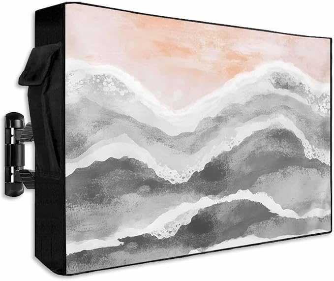 Outdoor TV Cover for Outside Flat Screen,Gray Gradient Water Ripples 600D Thick Waterproof Weatherproof Outdoor TV Screen Protector with Zipper for 48 to 50 Inch Flat Screens Boho Beach Ocean Style