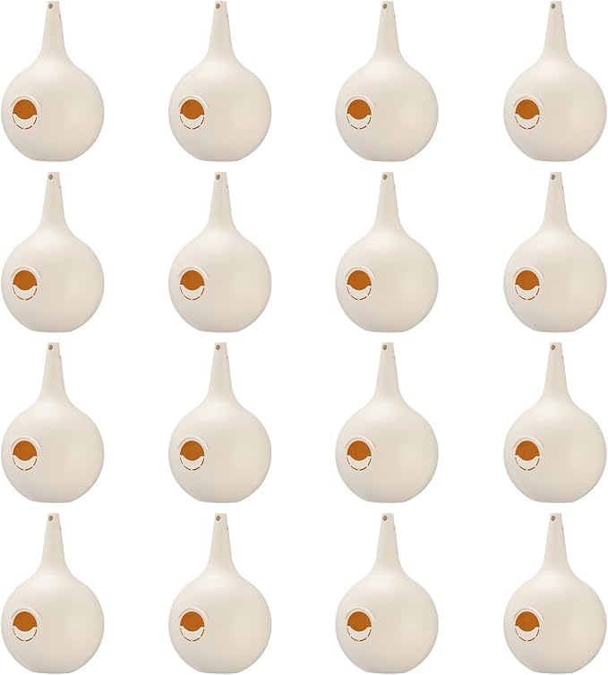LemonRoad 16 Pieces Martin Gourds Wild Bird Lover's Purple Martin Gourd House 1.25" Entrance 8" Nest Chamber Plastic White Bird House for Outdoors Yard Garden Shepherd's Pole