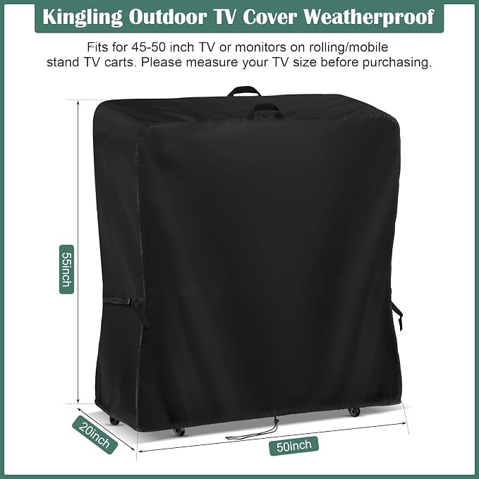 Kingling Outdoor TV Cover 50 Inch Weatherproof, Waterproof Outdoor TV Stand Covers For Mobile TV Carts With Floor Stand Base, TV Screen Protection Covers For Outside- 50”L x 18"W x 55”H(Cover Only)