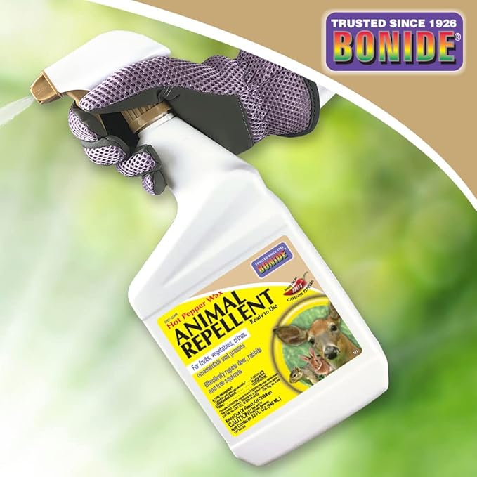 Bonide Hot Pepper Wax Animal Repellent, 32 oz Ready-to-Use Spray for Deer, Squirrels, Rabbits in Lawn & Garden