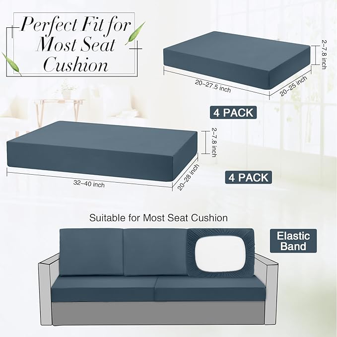 Newwiee 8 Pcs Stretch Patio Outdoor Cushion Covers Replacement for 4 Backrests and 4 Patio Cushions Covers, Waterproof Couch Sofa Slipcover Furniture Protector, Thin Fabric Breathable(Gray Blue)
