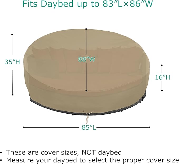 SunPatio Outdoor Daybed Cover 88 Inch, Heavy Duty Waterproof Patio Furniture Sofa Cover with Taped Seam, FadeStop Material, All Weather Protection, Taupe