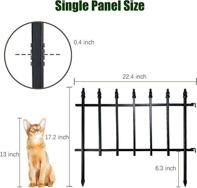 Thealyn Metal Decorative Garden Fence 22" Wide x 18" High (5 Panels, Total Length 9.17 feet), Metal Border Folding Fence, Landscape Fencing for Flower Bed, Yard, Animal Barrier