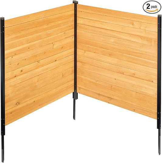 VEVOR Wood Privacy Fence, 38" W x 42" L, 2 Panel Solid Air Conditioner Fence Screen, Pool Equipment Enclosure with Metal Stakes, Easy DIY Installation, Outdoor Trash Can Hider for Garden Decoration