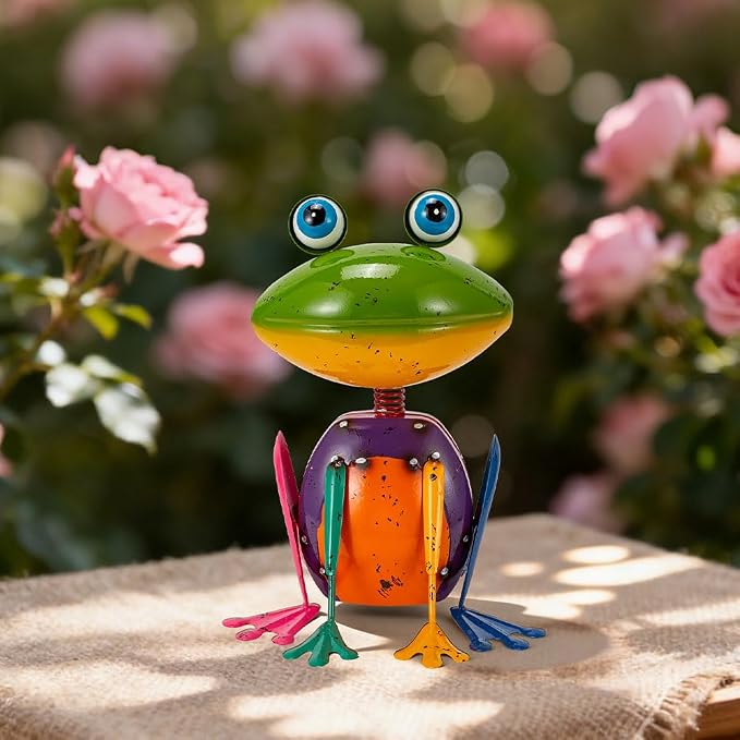 Frog Garden Decor Metal Yard Art | Rustproof Garden Statues Outdoor Figurines for Patio Porch Lawn Gardening Gifts