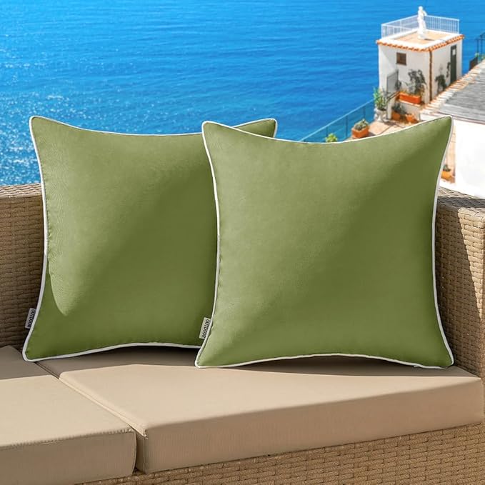 MIULEE Pack of 2 Outdoor Waterproof Pillow Covers Decorative Farmhouse Throw Pillow Covers Square Solid Color Couch Pillow Covers Spring for Patio Tent Bed Sofa Living Room 24x24 Inch Sage Green