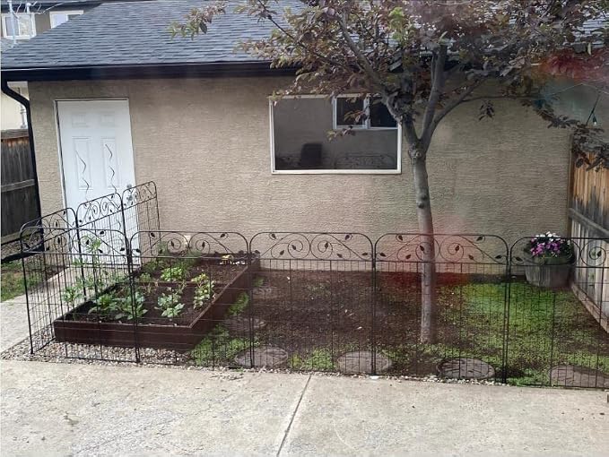 4 Pack 44" H 36" W (Linear Length 12 feet) Black Coated Heavy Duty Steel Decorative Garden Fence Panel with 8 Leaves, Heavy Duty Metal Wire Border Fencing Patio Flower Animal Barrier Section Panel