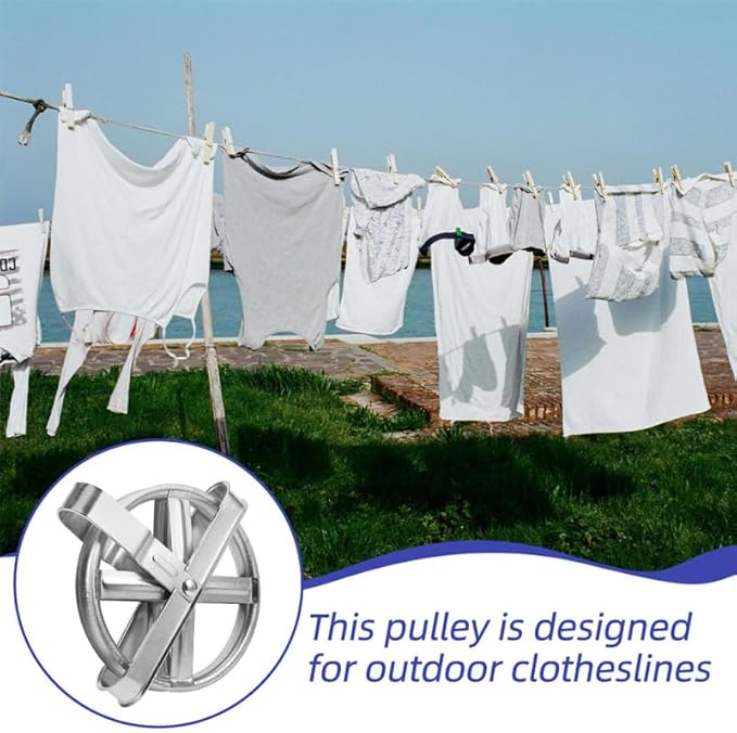 Clothesline Pulley 2 Pack Outdoor Laundry Clothes Hanging Rope Pulley with Rust-Resistant Iron and Deep Groove for Secure Drying Coats Blankets Shirts