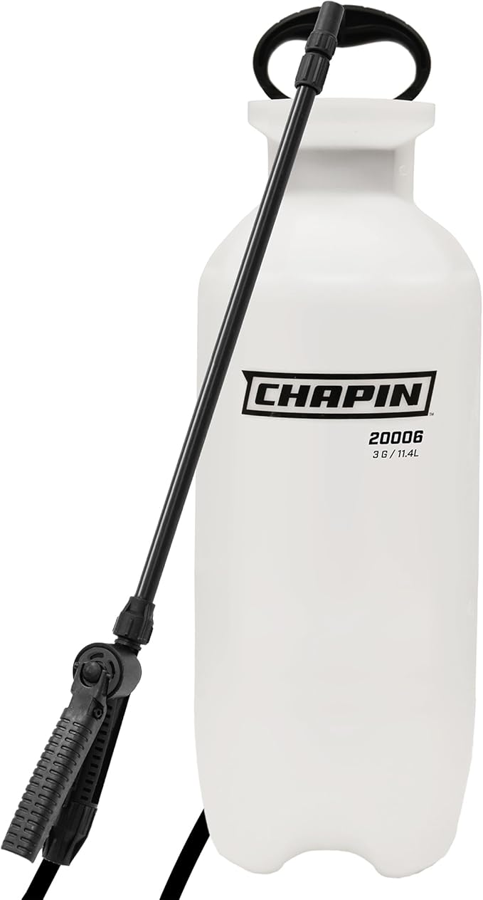 Chapin 20006 Pump Sprayer, 3‑Gallon, Lawn & Garden, Translucent Poly Tank, Funnel‑Top, SureSpray, Adjustable Cone Nozzle & 34" Hose for Fertilizer, Weed & Pest Application