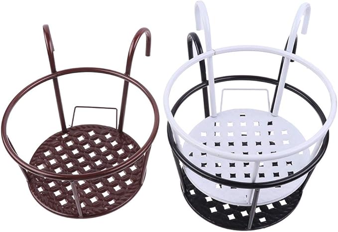 Hanging Railing Planters Baskets Art Hanging Flower Stands Balcony Flower Pot Holders Plant Iron Racks Fence Metal Potted Stand Mounted Balcony Round Plant Basket Shelf Container Box,Garden Steel Pots