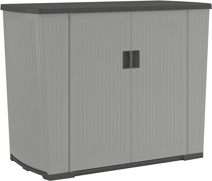 Suncast 130 Gallon Backyard Storage Shed Bundle with 31 Gallon East Oak Waterproof Deck Box for Outdoor Storage