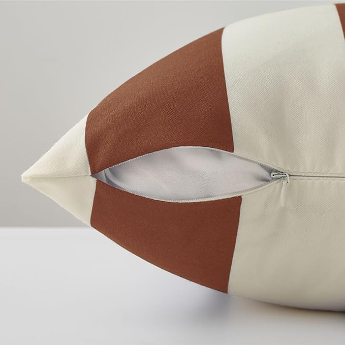 Allorry Outdoor Pillow Covers 16x16 Set of 2 Rust Striped Decoration Throw Pillow Covers for Spring Fall Outdoor Waterproof Garden Patio Furniture Sofa Bed Home Decor JB007-J16