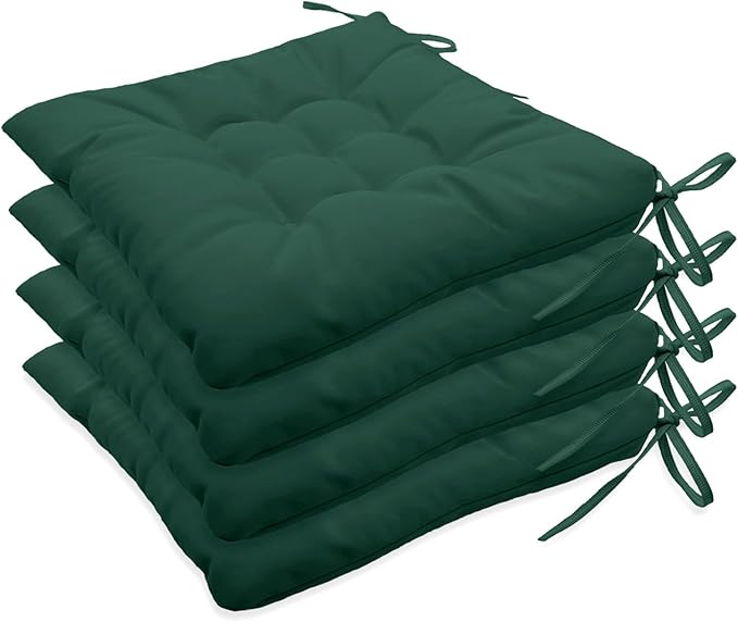 Outdoor Indoor Tufted Chair Cushions, Seat Cushions with Ties, Chair Pads Waterproof for Porch Kitchen Office Garden Forest Green 16" x 16", Set of 4