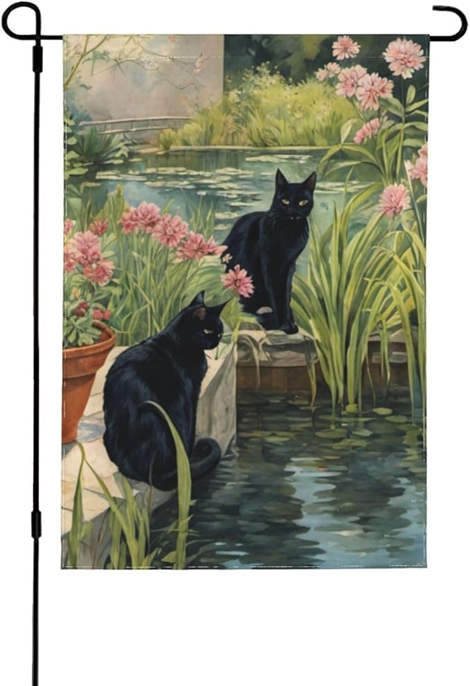 Delerain Black Cats Garden Flag, 28 x 40 Inch Double Sided Design Weather Resistant Indoor & Outdoor Decoration Small Banner for Home Yard Lawn Patio Office
