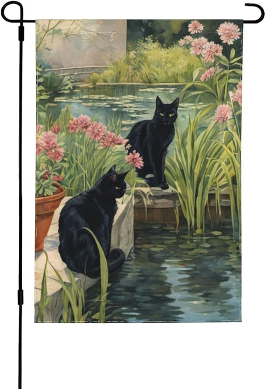 Delerain Black Cats Garden Flag, 28 x 40 Inch Double Sided Design Weather Resistant Indoor & Outdoor Decoration Small Banner for Home Yard Lawn Patio Office