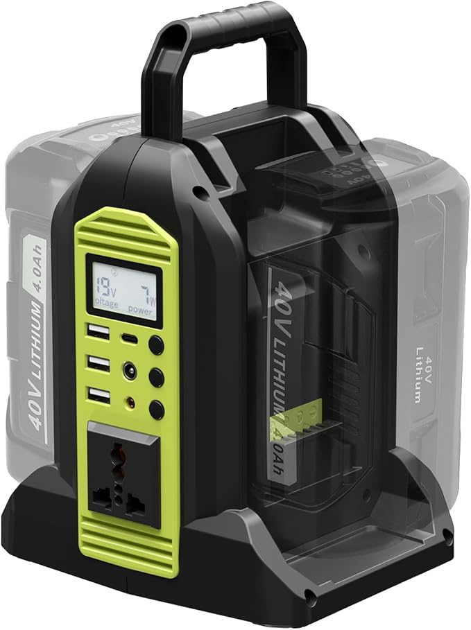 WaxPar Power Inverter Compatible with Ryobi 40V Battery, 350W Outdoor Generators Convert DC 40V to AC 120V Pure Sine Wave Inverter with 6 Output Ports, LED Light for Camping Emergency