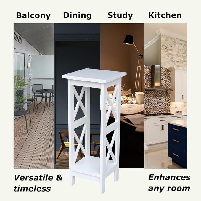 IC International Concepts, 30" X-Sided Plant Stand , Solid Wood, Real Parawood, 12" W x 12" D x 30" H, Easy Assembly, Snow White