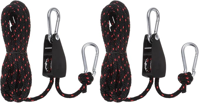 uxcell 2pcs 1/4" (6mm) Adjustable Rope Hanger with Metal Gears 11.8ft (3.6meter) Strap, Ratcheting Pulley System Bungee Cord for Hanging Plants Grow Light and Various Tie-Down Use