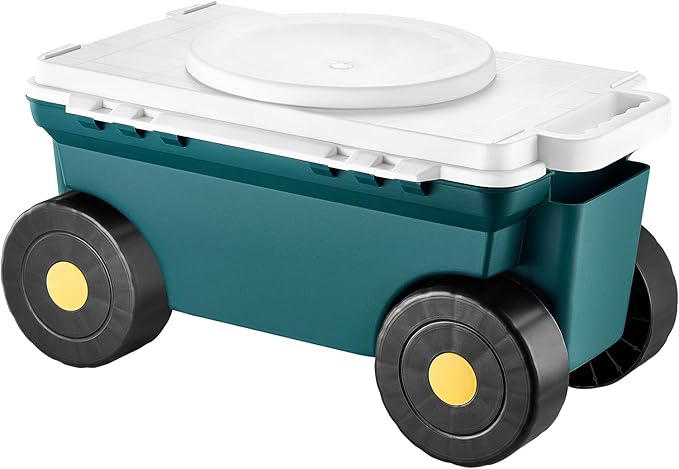 VEVOR Rolling Garden Cart with Seat, Metal Rolling Garden Work Seat with Wheels, Supports up to 400 LBS, Heavy Duty Gardening Cart Scooter, Outdoor Wagon & Stool on Wheels for Lawn, Patio, Backyard