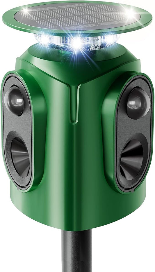 360° Solar Ultrasonic Animal Repellent Outdoor, Deer Repellent Devices with Motion Sensor, IP65 Waterproof Cat Deterrent for Yard, Effective Repel Squirrel, Rabbit, Dog - Green